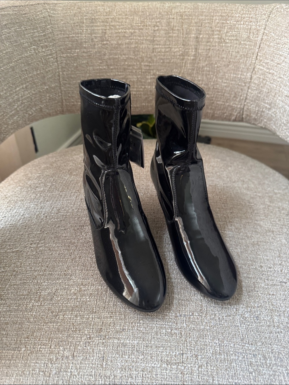 Zara Black Patent Ankle Boots